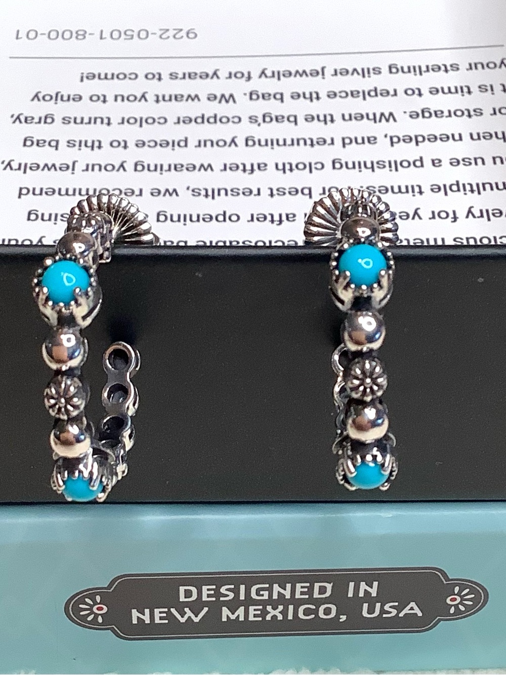 American West NIB Sleeping Beauty Turquoise Sterling Silver Concha Hoop Earrings